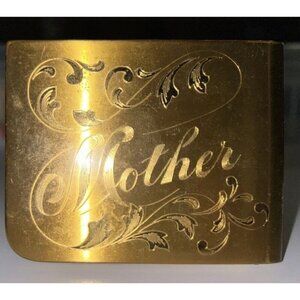 Elgin American Compact Mirror Brass "Mother" Engraved Pocket Vintage Sponge Vtg